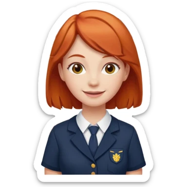 red headed woman with a school in the background sticker