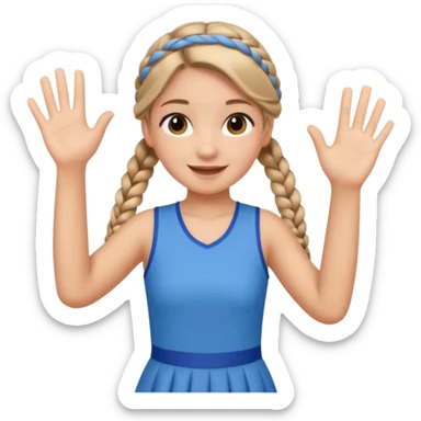 A braid hair girl in a jersey dress, waving both arms in pure joy. sticker