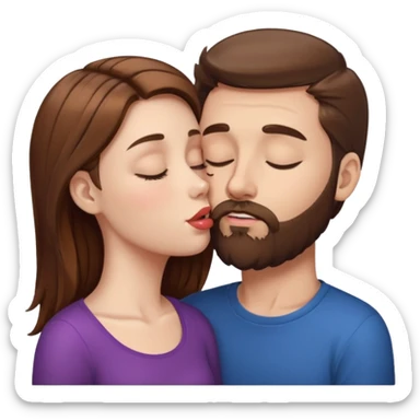White man with brown hair and beard kissing lips with a white girl with brown hair with closed eyes sticker