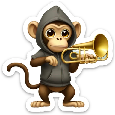 Monkey playing trombone with a hoodie on sticker