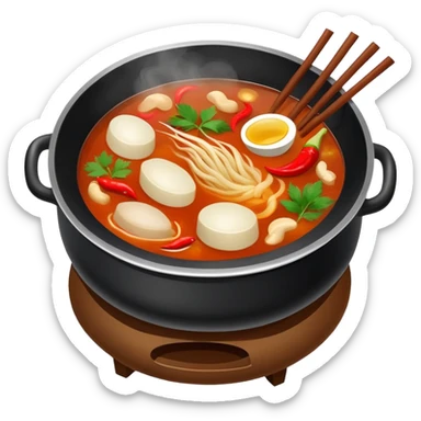 Chinese hot pot with spicy broth and ingredients, simplified emoji sticker