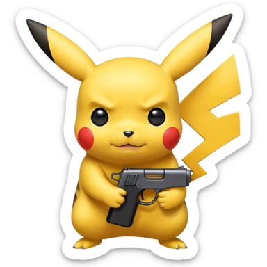 Pikachu holding a black toy gun sticker