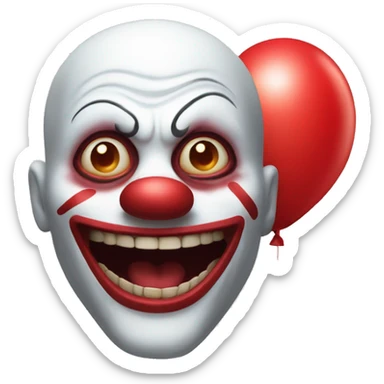 Clown with red balloon and big scary smile sticker