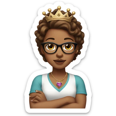 Girl with brown hair wearing glasses and a crown. She has tattoos on her arms sticker