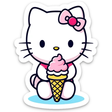 hello kitty eating ice cream sticker