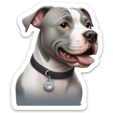  gray pitbull next to meatball sticker