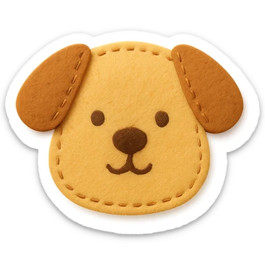 <StylePrompt>
  <Name>Minimal Felt Appliqué Icon</Name>
  <Description>
    A soft, handcrafted felt icon style with lightly padded forms, simple shapes, and clean outlines. Features slightly more visible stitching for tactile charm while maintaining a low-detail aesthetic.
  </Description>
  <VisualProperties>
    <Material>Felt</Material>
    <Texture>Soft, matte surface with subtle fiber detail</Texture>
    <Stitching>
      <Type>Threaded edge stitch</Type>
      <Color>Muted orange or warm brown</Color>
      <Pattern>Evenly spaced running stitch around edges</Pattern>
      <Thickness>Medium (approximately 10% more pronounced than minimal)</Thickness>
      <Contrast>Moderate (stitch color clearly distinct from base felt)</Contrast>
    </Stitching>
    <Padding>Low to moderate—slightly raised but not deeply dimensional</Padding>
    <Edges>Smooth and rounded with clean curves</Edges>
    <ColorPalette>
      <Primary>Warm yellows, oranges, and browns</Primary>
      <Accent>Dark brown for facial features</Accent>
      <Background>Neutral off-white or soft beige</Background>
    </ColorPalette>
  </VisualProperties>
  <FacialFeatures>
    <Eyes>Small round dots</Eyes>
    <Nose>Simple oval or triangle</Nose>
    <Mouth>Minimal curved line or none</Mouth>
    <DetailLevel>Low</DetailLevel>
  </FacialFeatures>
  <Rendering>
    <Lighting>Soft and diffused</Lighting>
    <Shadows>Subtle, barely visible</Shadows>
    <Perspective>Front or side profile, flat angle</Perspective>
  </Rendering>
  <Applicability>
    <SubjectType>Animals, symbols, objects</SubjectType>
    <OutputFormat>Icon, patch, or sticker</OutputFormat>
  </Applicability>
</StylePrompt>

{subject} = dog sticker