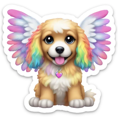 Lisa frank rainbow fluffy puppy with angel wings sticker