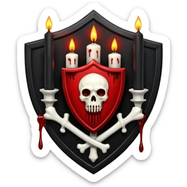 Creepy shield badge, candles, bones, blood dripping, gothic horror design, no background
 sticker