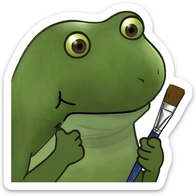 with brown afro, holding up a paint brush sticker