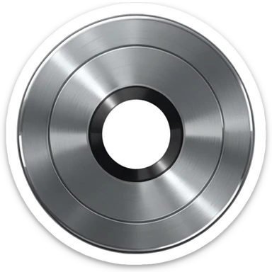 Chrome vinyl record emoji, silver metallic finish, iOS emoji style, reflective surface, minimal design, centered, smooth gradients, clean white background sticker