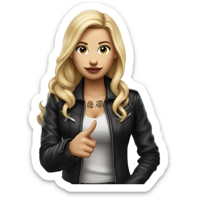 Blonde women with LONG HAIR, in Leather Jacket, Body Covered with Tattoos, POINTING YOU FORWARD with her HAND with INDEX FINGER, Hyper Realistic sticker