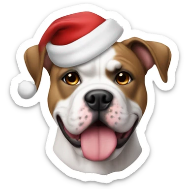 Brown and white American bulldog in a Santa hat sticker