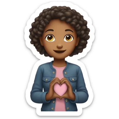 A mixed race little girl making a heart sticker