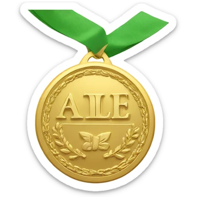 Gold medal with word "Ale" engraved on it sticker