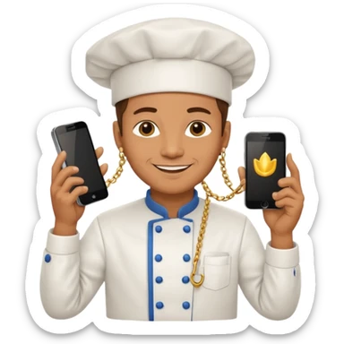 chef with gold chain holding phone sticker