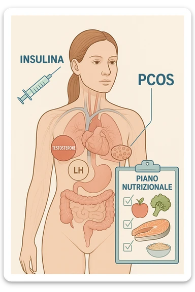 donna con un piano nutrizionale  in 3D immagine medica donna pcos in italiano basta anche solo un riferimento all'insulina sticker