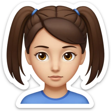 brunette and her hair is tightly ponytailed, her hair is not messy and her eyes look sharp sticker