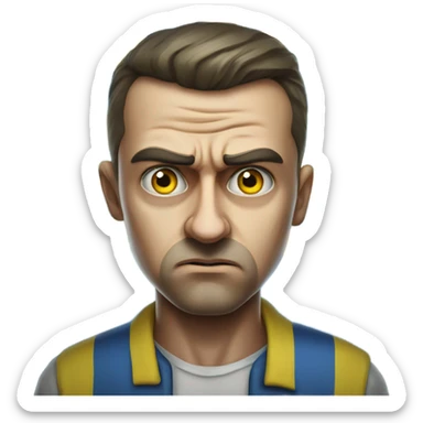 super-realistic angry Ukrainian with ukranian flag sticker