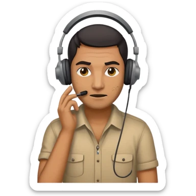 mean looking phone scammer in sketchy call center in india working our of filthy bedroom sticker