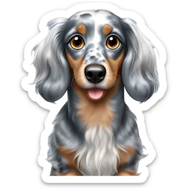 long haired dapple blue merle dachshund with one blue eye and one brown eye sticker