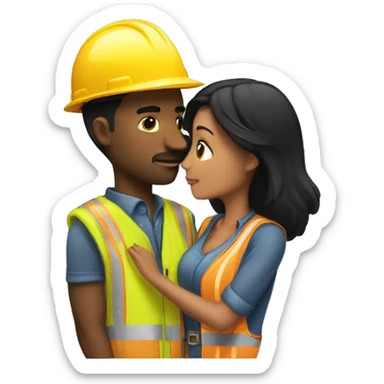 construction worker male kissing his girlfriend who is a short black haired girl sticker