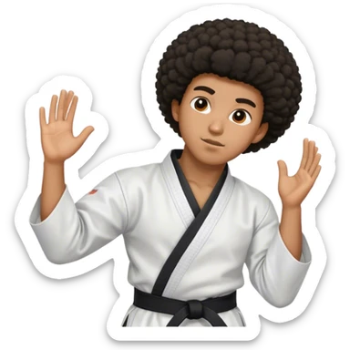 black karate instructor with afro hair and a low taper haircut, and a small fade on the sides sticker