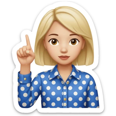 girl wearing a polka dots  shirt style, and poiting witgh her hand sticker