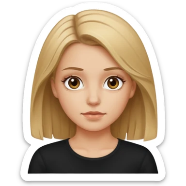 white girl with dirty blond hair, hazel eyes, black top sticker