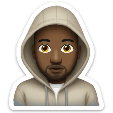 Kanye West with a hoodie sticker