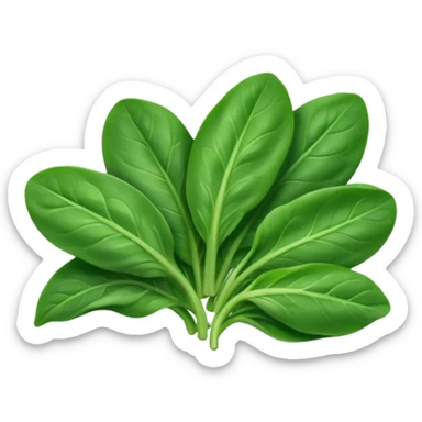 spinach leaves, small handful, fresh, vibrant green, smooth oval, delicate veins, slight curl, soft glossy, tender, no bowl, no water, no packaging, soft lighting, emoji scale sticker
