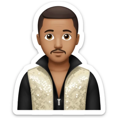 Marques Houston with dark brown hair, ivory sequin outfit sticker