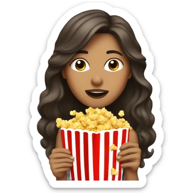 Long hair brunette woman putting pop corn in her mouth  sticker