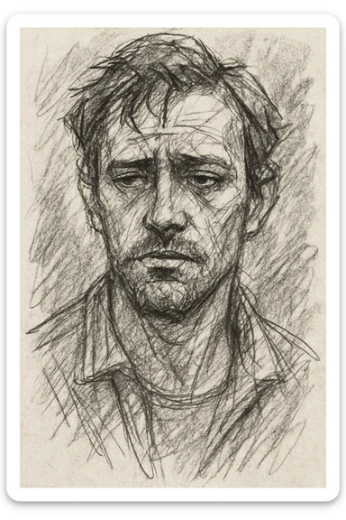 a brown haired man with a little bit of a beard, hand-drawn sketch style sticker