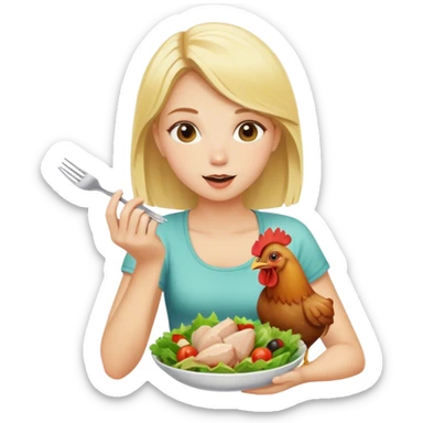 blonde girl eats salad and eats chicken sticker
