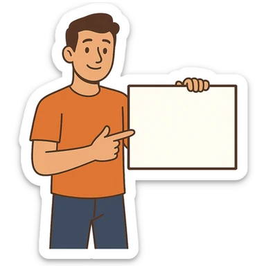 flat toon style man with a whiteboard, casual pose sticker