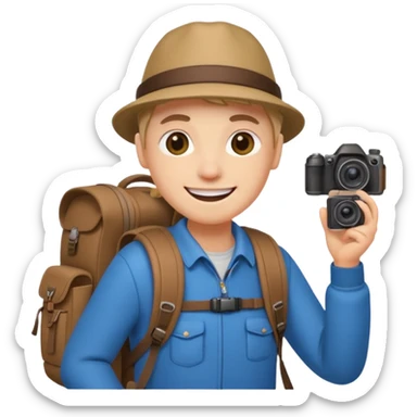 a tourisst in europe holding a camera sticker