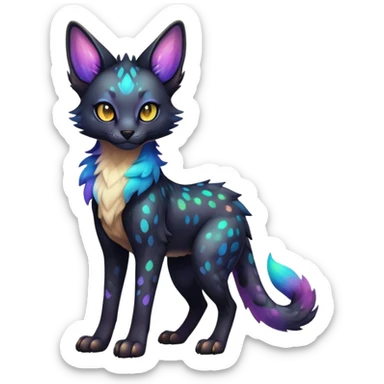 Cute Kawaii Epic Colorful Dark Black Iridescent Nebula Sergal-Serval-Vernid full body sticker