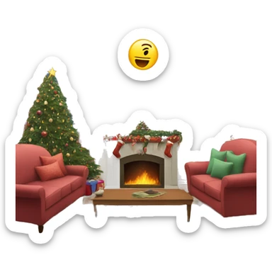 living room with christmas decorations and a sofa and a tv sticker