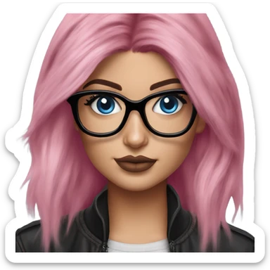 Photo Realistic kylie jenner stylish pink hair BLUE eyes and glasses  sticker