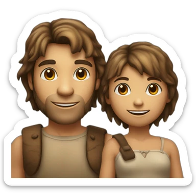 man homo sapiens and girl homo neanderthal smiling sticker