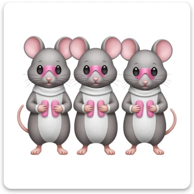 three blind mice, each mouse with a small bandage over their eyes, walking in a row, classic emoji style sticker