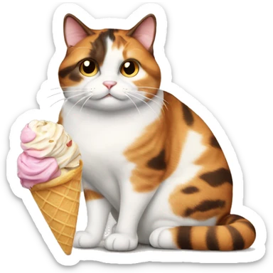 Realistic Fat calico cat with icecream sticker