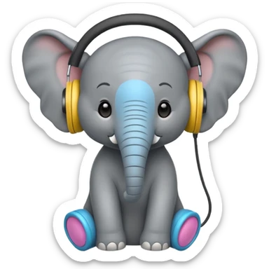 baby elephant with headphone sticker