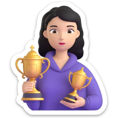 woman with a trophy but looking contemplative sticker