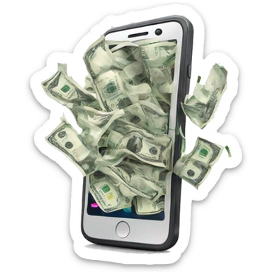 phone with dollar bills bursting out of the screen sticker