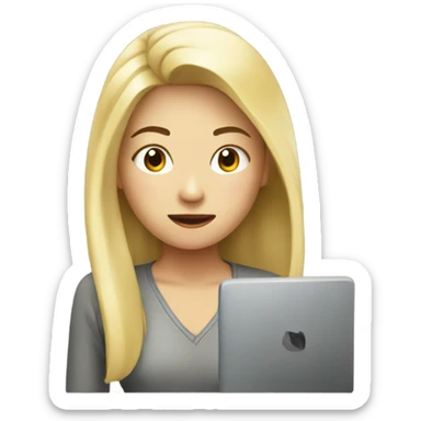 Blond asian girl with computer sticker