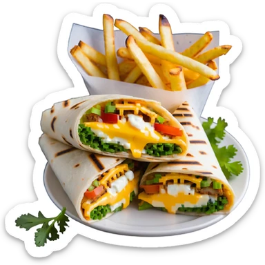 French tacos, grilled wrap with fillings, cheese, and fries sticker