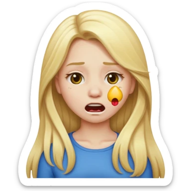 Blonde emoji girl but with long hair and it looks like she’s choking herself sticker