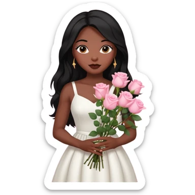 woman of God (black girl, super feminine and pretty, modern, long hair, white dress, pink flowers in hand) sticker
